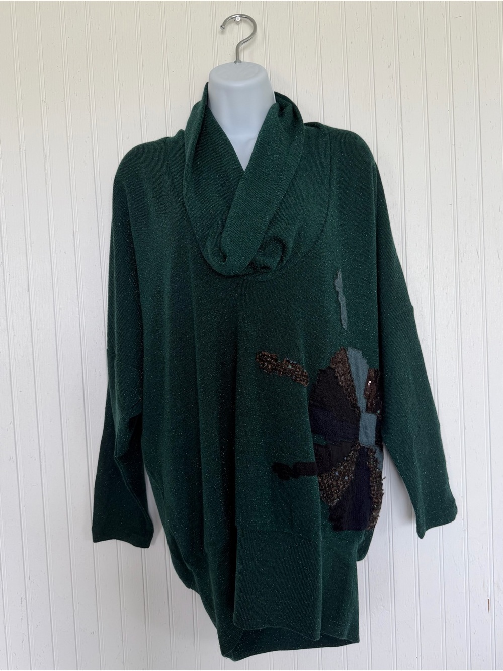 Custo Barcelona Dark Green Cowl Neck Sweater with Sequin Patch